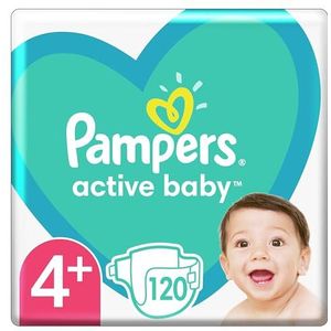 Pampers Luier maat 4+ (10-15 kg), Active babyluiers, 120 stuks, lekbescherming tegen lekkage door de klok