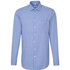 Seidensticker Heren business overhemd - strijkvrij overhemd met rechte snit - regular fit - lange mouwen - Kent-kraag - geruit - borstzak - 100% katoen, blauw (middenblauw 16)., 38