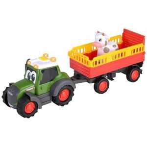 Dickie Toys ABC Fendti Boerderijtractor voor kinderen vanaf 1 jaar (30 cm), met kleurrijke diertransporter en koe, speelgoedvoertuig met licht en geluid ter bevordering van de motoriek voor peuters