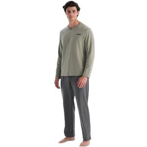 Dagi Heren lichtgroen V-hals lange mouwen interlock pyjama set, 2XL, lichtgroen, XXL