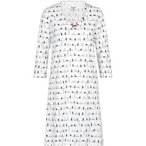 Trigema Nachthemd voor dames met 3/4 mouwen en kattenmotief, wit (wit 001), 3XL