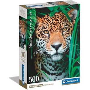 Clementoni 35541 Jigsaw Collection-Jaguar in The Jungle 500 stuks-poster inbegrepen, puzzel voor volwassenen 14-99 jaar, cadeau voor mannen/vrouwen, dieren, gemaakt in Italië, veelkleurig