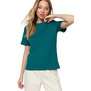 Trendyol Gebreid T-shirt voor dames, regular fit, basic, ronde hals, Emerald Groen, M