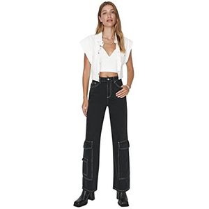 TRENDYOL Hoge tailleband met brede pijpen, wijde pijpen van de jaren 90, Schwarz, 36