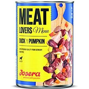 Josera Meat Lovers Menu Duck with Pumpkin | Natvoer voor honden | hoog vleesgehalte | graanvrij | sappige eend, heerlijke kip en smakelijk rundvlees & pompoen | volledig voer | 6 x 400 g