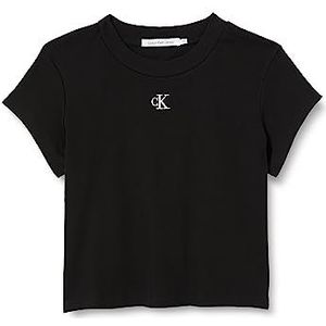 Calvin Klein Jeans Dames Ck Rib Cropped Slim Tee T-shirt, zwart., M