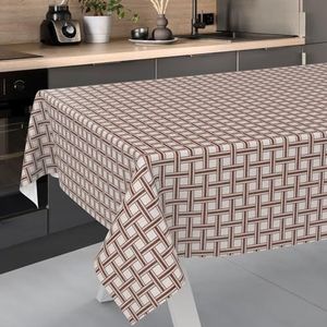 ANRO Tafelkleed, afwasbaar, tafelzeil, tuintafelkleed, voor binnen en buiten, met snijrand, 200 x 140 cm, geruit, beige
