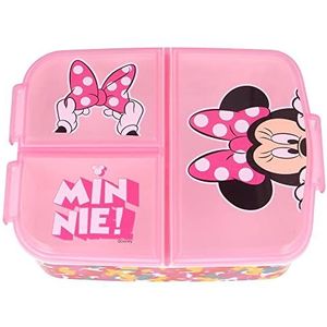 Disney Minnie Mouse plastic sandwichbox voor kinderen, BPA-vrij, met 3 compartimenten en veiligheidsslot, wasbaar en herbruikbaar