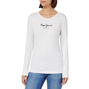 Pepe Jeans Vrouwen New Virginia T-Shirt Slim Fit Lange Mouw Blauw, Wit (wit), S