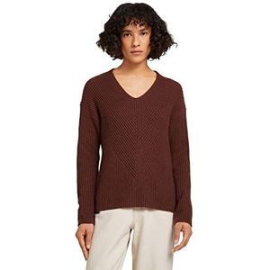 TOM TAILOR Dames Geribbelde trui met V-hals 1028999, 28388 - Earth Brown Melange, XXL