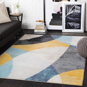 Surya Albuquerque Geometrisch tapijt, modern, woonkamer, eetkamer, slaapkamer, zacht abstract boho-tapijt, laagpolig tapijt voor eenvoudig onderhoud, groot tapijt, 160 x 220 cm, aqua