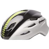 POLISPORT 8739800006 - Aero-R Fietshelm voor dames en heren Verstelbaar Maat L (58-61cm) met afneembaar vizier en CE certificering in kleur Wit Matte/Zwart Glanzend/Gele Fluor