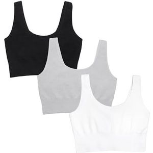 Fruit of the Loom Women's 360 Stretch Longline Sport, Comfortable Wireless Bras, Seamless Full-Coverage for a Natural Shape, Black/White/Grey Heather