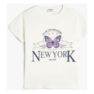 Koton T-shirt met ronde hals en korte mouwen voor meisjes, met vlinderprint, ecru(010), 11-12 Jaar
