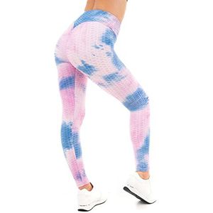 M17 Womens Dames Leggings Tie Dye Honingraat Wafel Naadloze Anti Cellulite Hoge Taille Buit Stretchy Gym Yoga Broek, roze, L