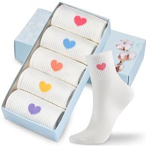 Corlap Dames Crew Sokken Enkelhoog Katoen Leuke Atletische Running Sokken Geschenken Voor Vrouwen (5 paar Met Geschenkdoos), 5 paar wit, 5-9