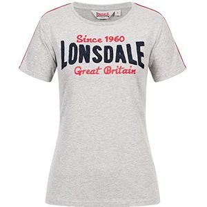 Lonsdale Creggan T-shirt voor dames, Marl Grijs/Navy/Rood, XL