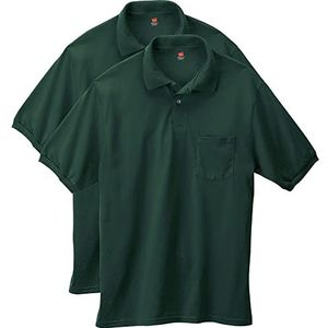 Hanes Mannen korte mouw Jersey Pocket Polo (Pack van 2), Diep Woud, M