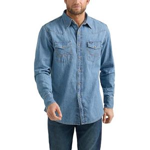 Wrangler Denim Collectie Snap-shirt voor heren en heren, denim collectie, drukknoopshirt, Light Wash Denim, S