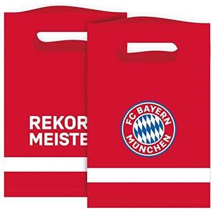 Amscan 9906512 - FC Bayern München papieren zakken, 8 stuks, afmeting 15,8 x 23,6 cm, kleur: blauw, wit en rood, met logo, recordmeester, cadeautas voor geschenken of give-away, met draaglus