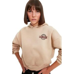 Trendyol Damescapuchon met Slogan Oversize Sweater, Beige, XL, Beige, XL