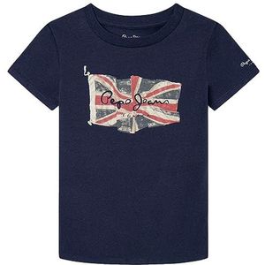 Pepe Jeans Flag Logo Jr S/S N T-shirt voor kinderen, Blauw (Navy), 10 jaar