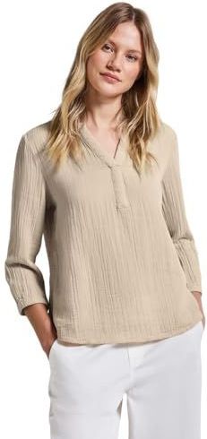 STREET ONE - Overhemdblouse - Coastal beige - 3/4-mouw in mousseline-look