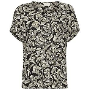 KAFFE Damesblouse met korte mouwen, losse pasvorm, gegoten, zoom, ronde hals, bedrukt, dames, Black Deep/Antiek White Print, 34