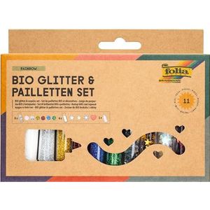 folia 5791 - Organische glitter & pailletten set RAINBOW, 10 tubes incl. 90 g decoratieve lijm, organische glitter en pailletten in verschillende vormen en kleuren, voor versieren en decoreren
