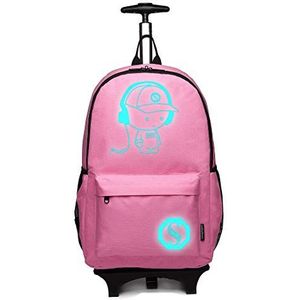 Kono Kinderen Bagage Koffer Lichtgevende Muziek Kids Laptop Rugzak Cabine Wieltjes Reizen Zakelijke Wielrennen Trolley Hand Case 25L (roze)