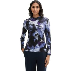 TOM TAILOR Damesshirt met lange mouwen en opstaande kraag, 36558 - Artistiek aquarel ontwerp, XXL