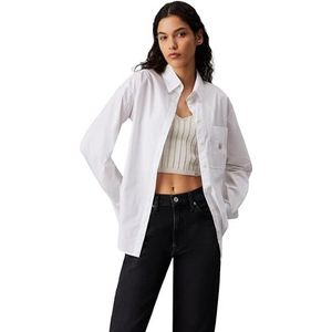Calvin Klein Jeans Dames geweven label ontspannen shirt J20J224436, S/S shirt, wit, S, Wit (helder wit), S