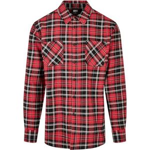 Urban Classics Houthakkershemd voor heren, geruit, flanellen overhemd met borstzakken, lange mouwen met knoopsluiting, vele kleuren, maat XS tot 5XL, rood/zwart, S