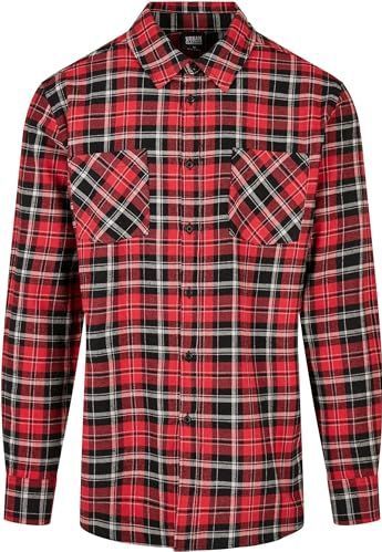 Urban Classics Houthakkershemd voor heren, geruit, flanellen overhemd met borstzakken, lange mouwen met knoopsluiting, vele kleuren, maat XS tot 5XL, rood/zwart, S