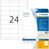 HERMA 4681 weerbest folielabels A4 transparant (66 x 33,8 mm, 25 velles, polyesterfolie, mat) zelfklevend, bedrukbaar, permanente zelfklevende etiketten, 600 etiketten voor printer