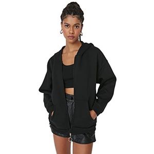 Trendyol Effen oversized sweatshirt met capuchon voor dames, Zwart, XS