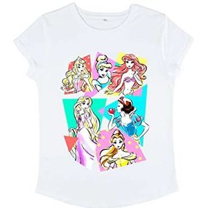 Disney Dames Princesses-Neon Pop Organic Rolled Sleeve T-Shirt, Wit, M, wit, M