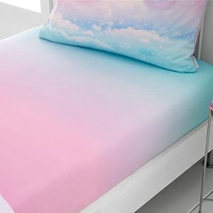 Catherine Lansfield Kids Slaapkamer Ombre Regenboog Wolken Dubbel Hoeslaken 25cm Diepte Pastel