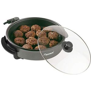 Bestron elektrische XL Hapjespan 32cm, multifunctionele Partypan met glazen deksel, met antiaanbaklaag & thermostaat, 1.500 watt, kleur: zwart