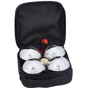 Reladays jeu de boules set, 4 metalen wedstrijdballen, met but, meetlint, tas, petanque accessoires, zilver/zwart