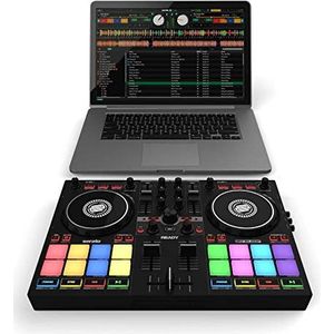 Reloop Ready - Compacte 2-deck-DJ-controller voor Serato DJ Lite (inclusief) & DJ Pro, 16 grote RGB-pads, 9 vermogensmodi incl. nieuwe Scratch Bank, 2 FX-units, past precies op een 13-inch laptop