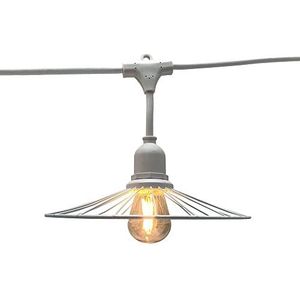 Lichtsnoer voor buiten met stalen kap in kooi-effect, 10 gloeilampen, E27, led, warmwit, licht, 6 m