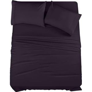 Utopia Bedding Beddengoedset met queensize bed - 4-delig beddengoed - geborsteld microvezel - krimp- en vervagingsbestendig - gemakkelijk te onderhouden (Queen, paars)