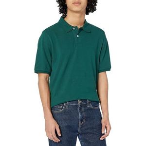 Amazon Essentials Men's Poloshirt van piqué-katoen met normale pasvorm (verkrijgbaar in grote en lange maten), Donkergroen, S