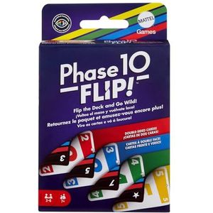 Mattel Games Phase 10 Flip Kaartspel, spel voor het hele gezin met dubbelzijdige kaarten, waaronder speciale, op kleur gebaseerde kaarten, voor 2-6 spelers, HYN12