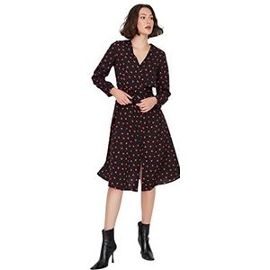 TRENDYOL Midi blousejurk voor dames, regular fit, geweven stof jurk, zwart, 36