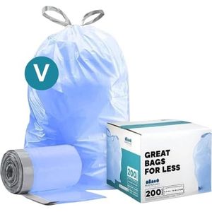 Plasticplace Code V compatibel (200 tellen) blauwe recyclingzakken trekkoord vuilnisbakken voeringen 4,2-4,8 gallon/16-18 liter 14,75 ""x 28