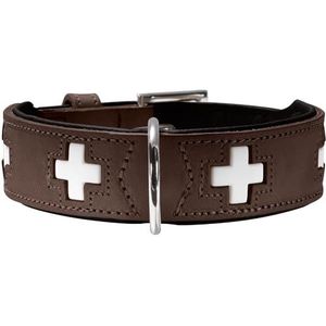 HUNTER SWISS Hondenhalsband, leer, hoogwaardig, Zwitsers kruis, 32 (XS), bruin/zwart
