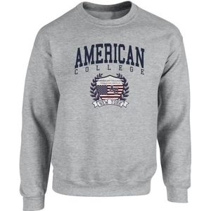 American College Sweatshirt met ronde hals, grijs, heren, maat M, model AC6, 100% katoen, Grijs, M