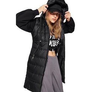 Trendyol Oversize vest voor dames, ronde hals, puffer geweven gilet, Zwart, XL